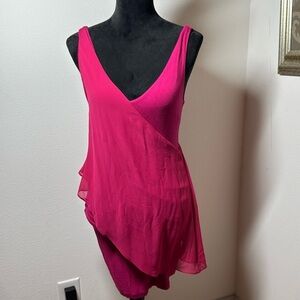 Bebe pink sleeveless bodycon chiffon sheer overlay mini dress Sz XS